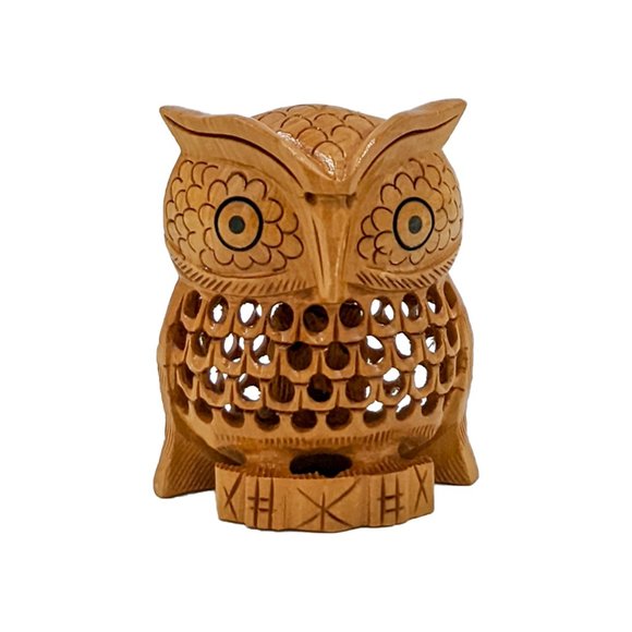Handcrafted Wooden Jaali Owl Sitting (Set of 5) - Picture 2 of 4
